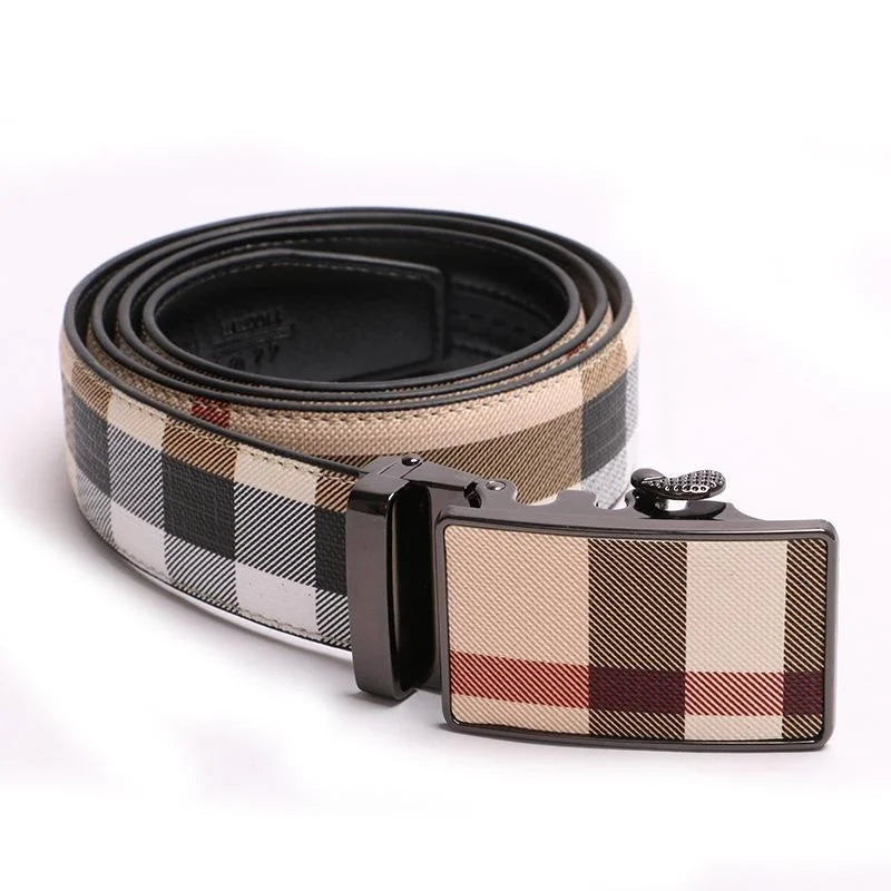 2024 New Men's Stripe Leather Belt Fashion Belt Men's Leather Belt Automatic Buckle Male Pure Leather Business Leisure Belts