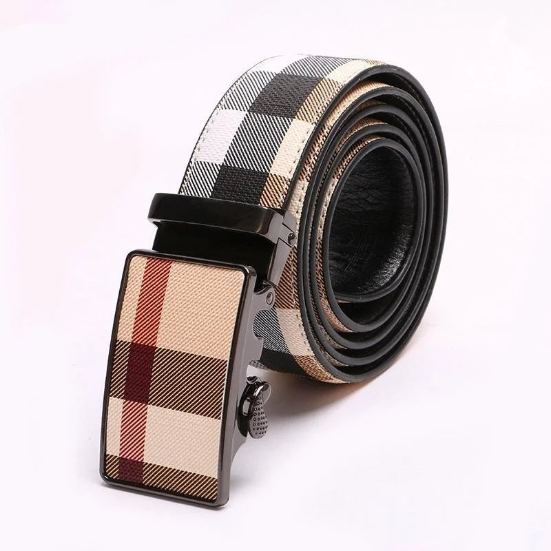 2024 New Men's Stripe Leather Belt Fashion Belt Men's Leather Belt Automatic Buckle Male Pure Leather Business Leisure Belts